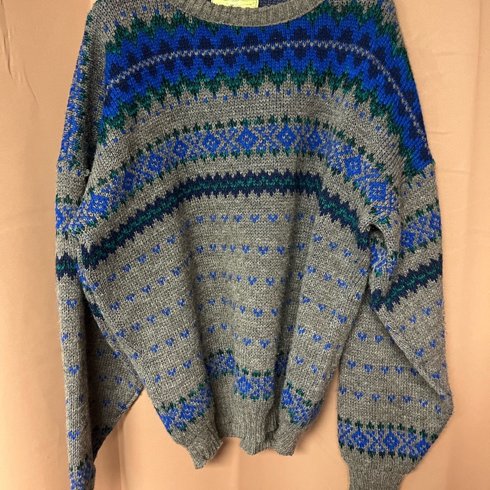 Mens Vintage Sergio Valente Gray/Blue/Black Knit Sweater Size L